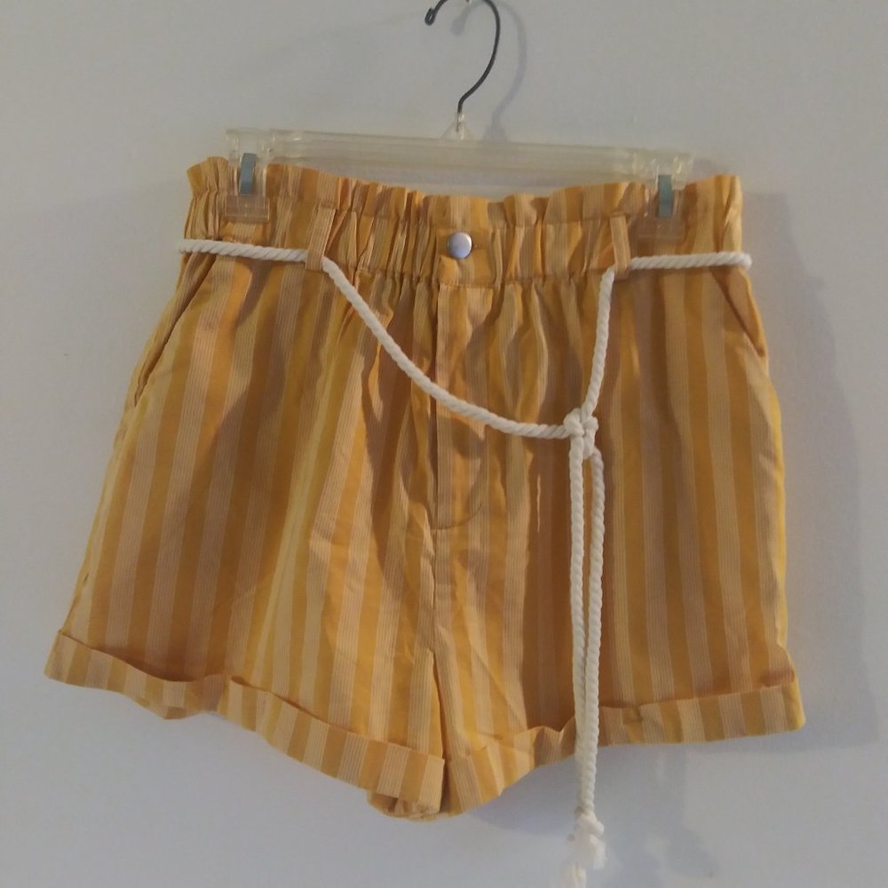 Forever 21 Yellow Striped Shorts Paper Bag Style Large NWT - Picture 6 of 7